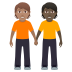 🧑🏽‍🤝‍🧑🏿 people holding hands: medium skin tone, dark skin tone display on JoyPixels